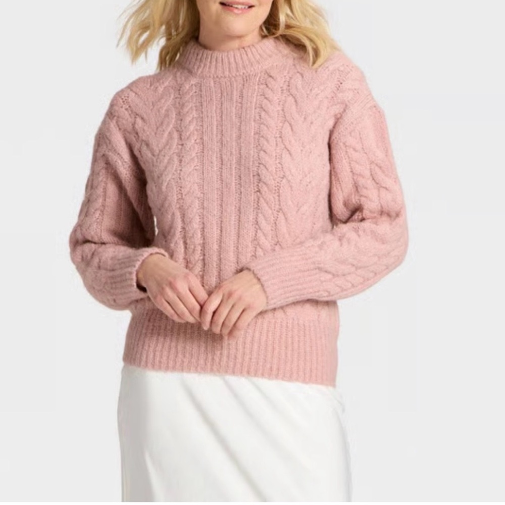 A New Day Women's Round Neck Pink Cable Knit Sweater, size M